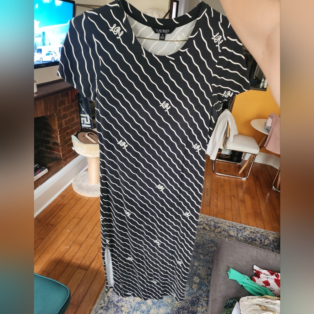 Ralph Lauren Black & White Picasso Wave Pattern Dress